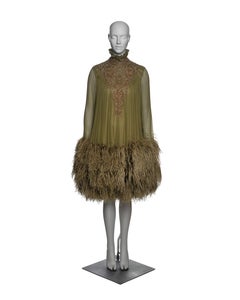 Alexander McQueen Chiffon Embellished Dress With Ostrich Feathers, FW 2006
