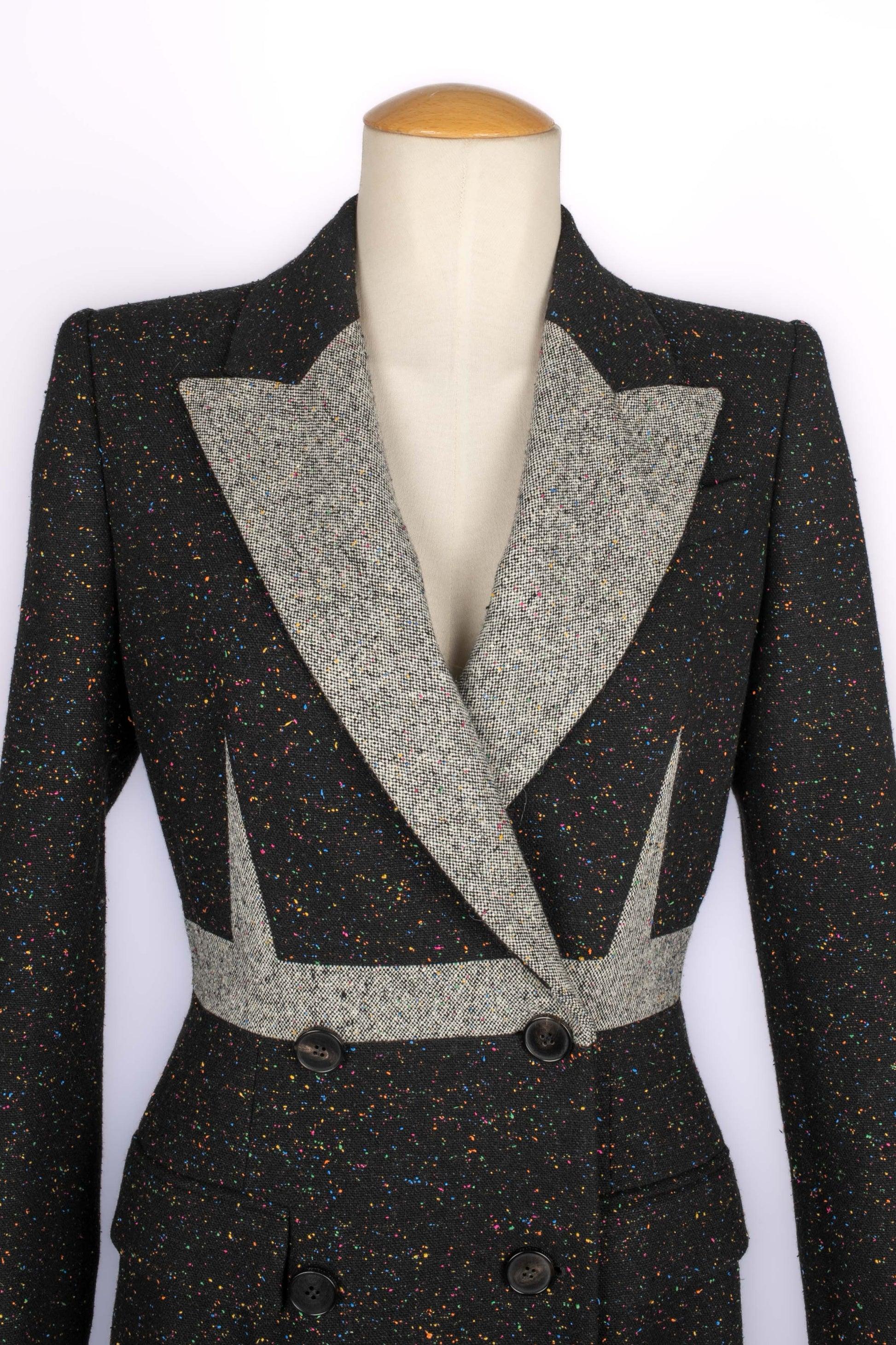 Cappotto Alexander McQueen in lana mista nera e multicolore, 2020 in vendita 1