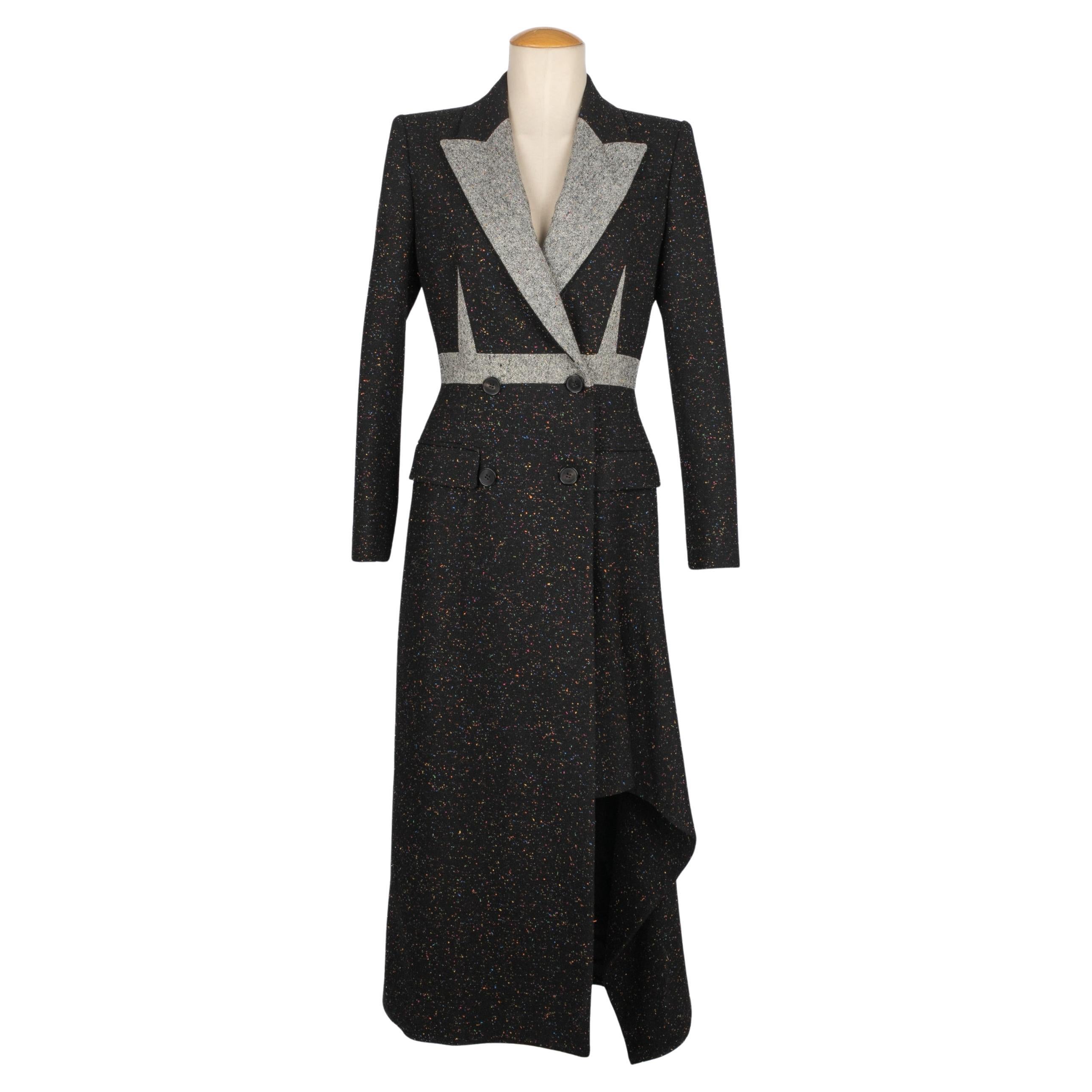 Cappotto Alexander McQueen in lana mista nera e multicolore, 2020