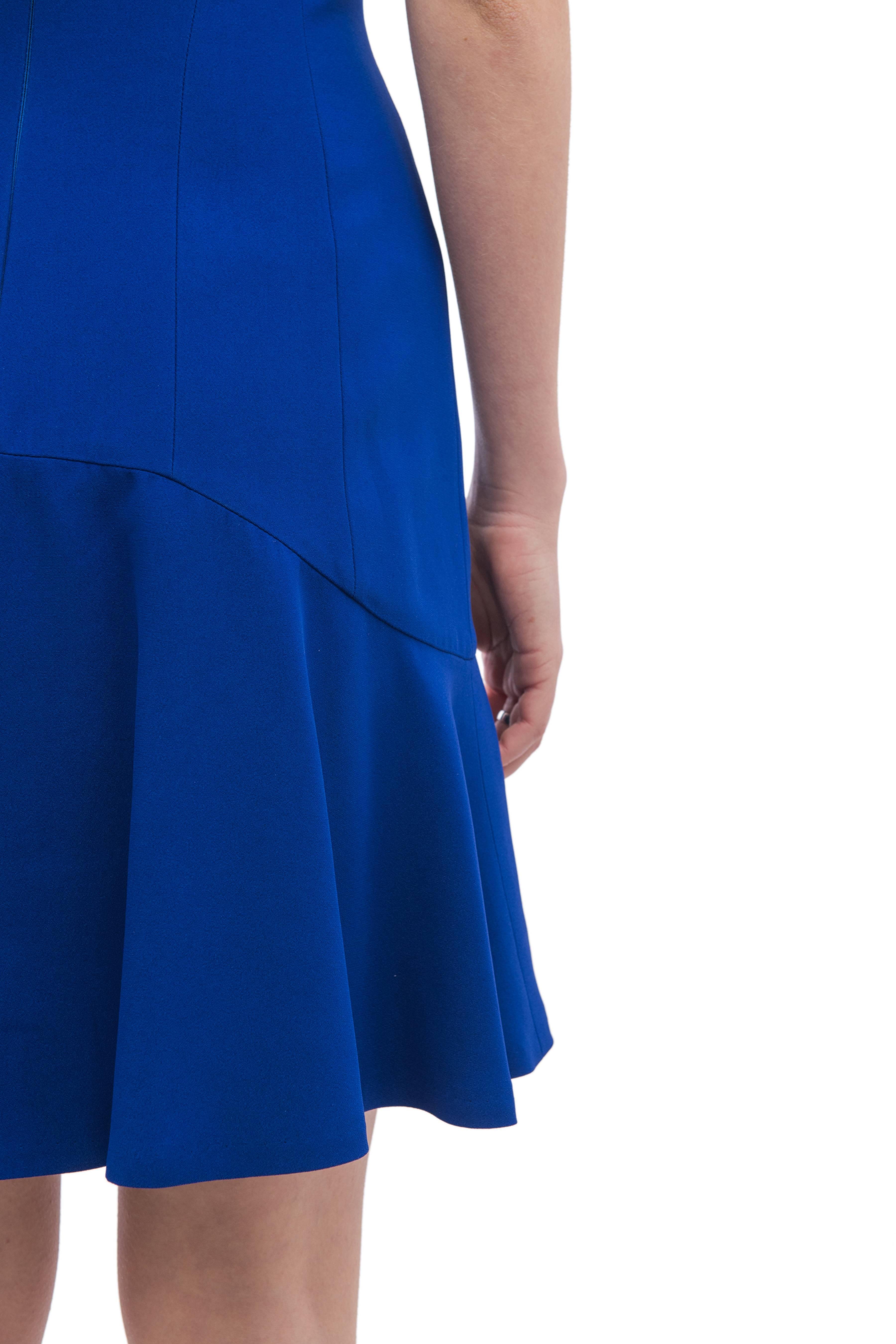 Alexander McQueen Cobalt Blue Flared Crepe Dress In Excellent Condition In Toronto, ON