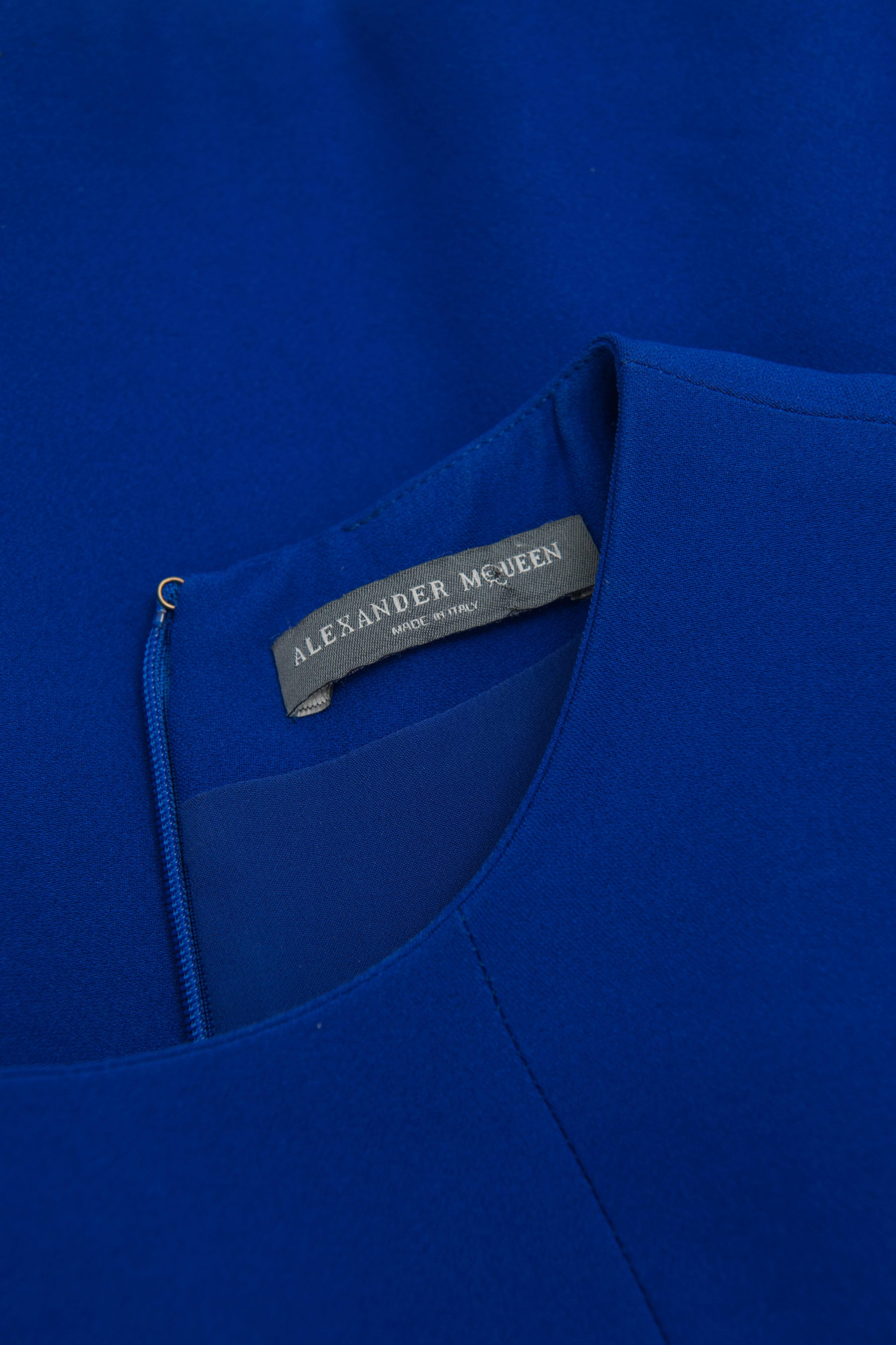 Alexander McQueen Cobalt Blue Flared Crepe Dress 1