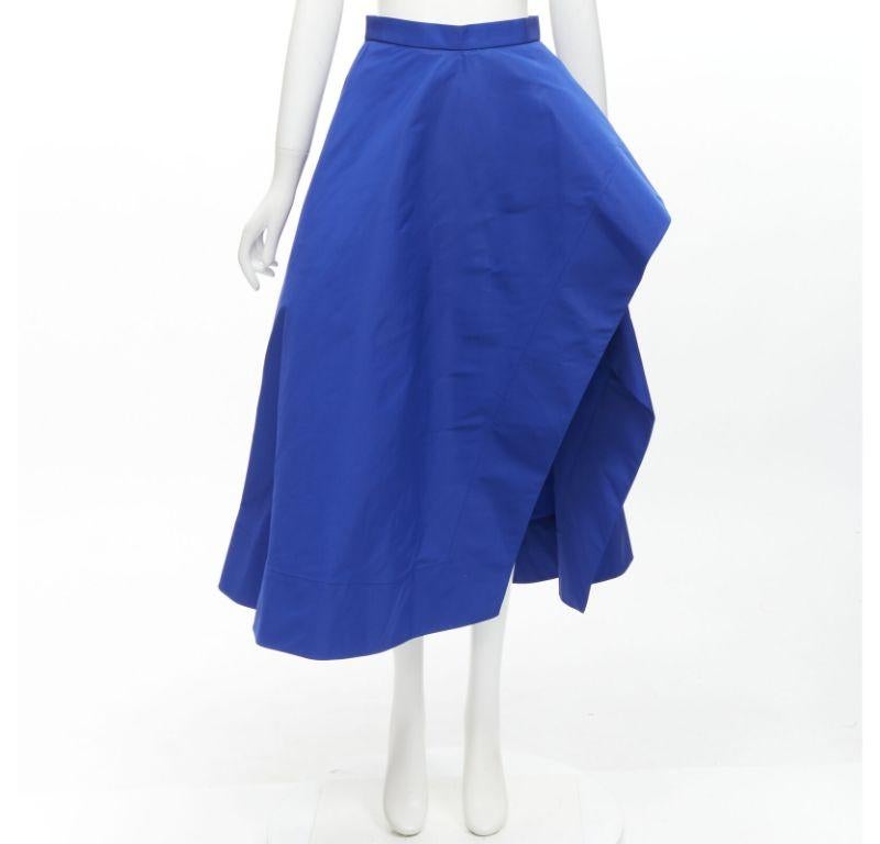 ALEXANDER MCQUEEN cobalt taffeta asymmetric high low structured skirt IT38 XS For Sale 4