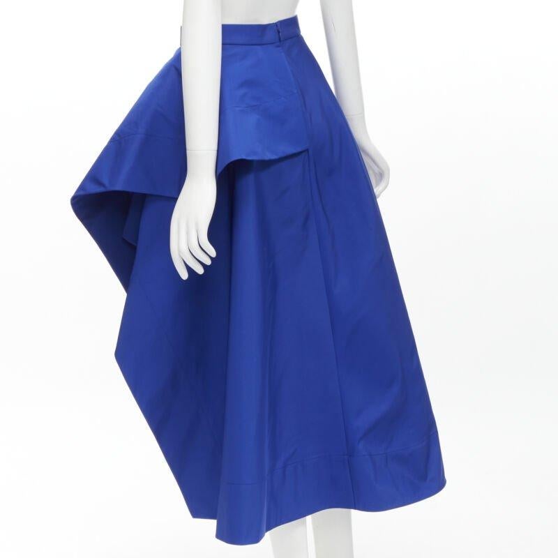 ALEXANDER MCQUEEN cobalt taffeta asymmetric high low structured skirt IT38 XS For Sale 1