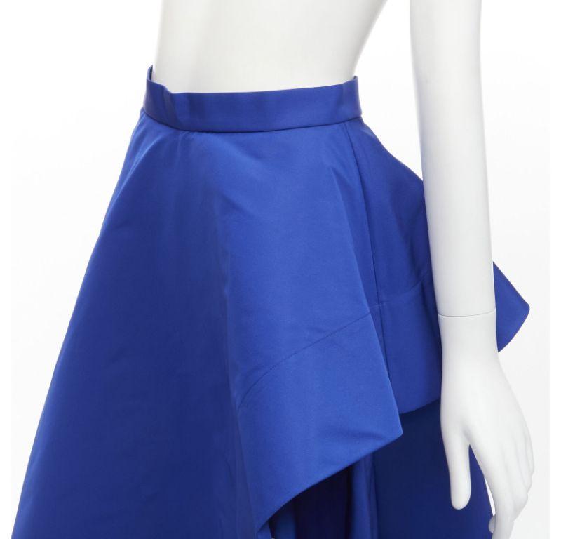 ALEXANDER MCQUEEN cobalt taffeta asymmetric high low structured skirt IT38 XS For Sale 1