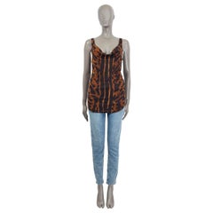 ALEXANDER MCQUEEN cognac brown & black viscose LEOPARD Tank Top Shirt 40 S