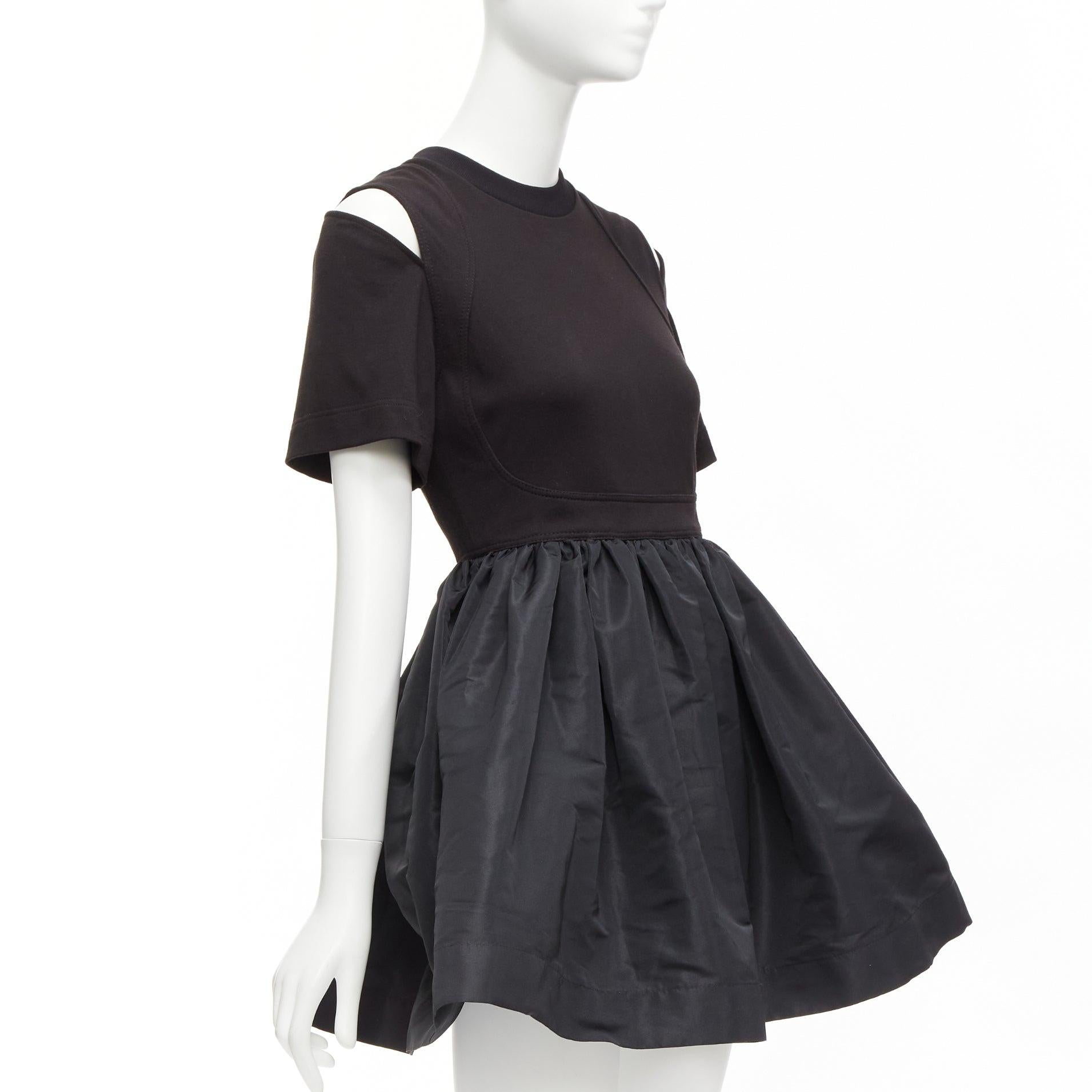 ALEXANDER MCQUEEN cold shoulder fit flared taffeta skirt skater dress IT36 XXS In Excellent Condition For Sale In Hong Kong, NT