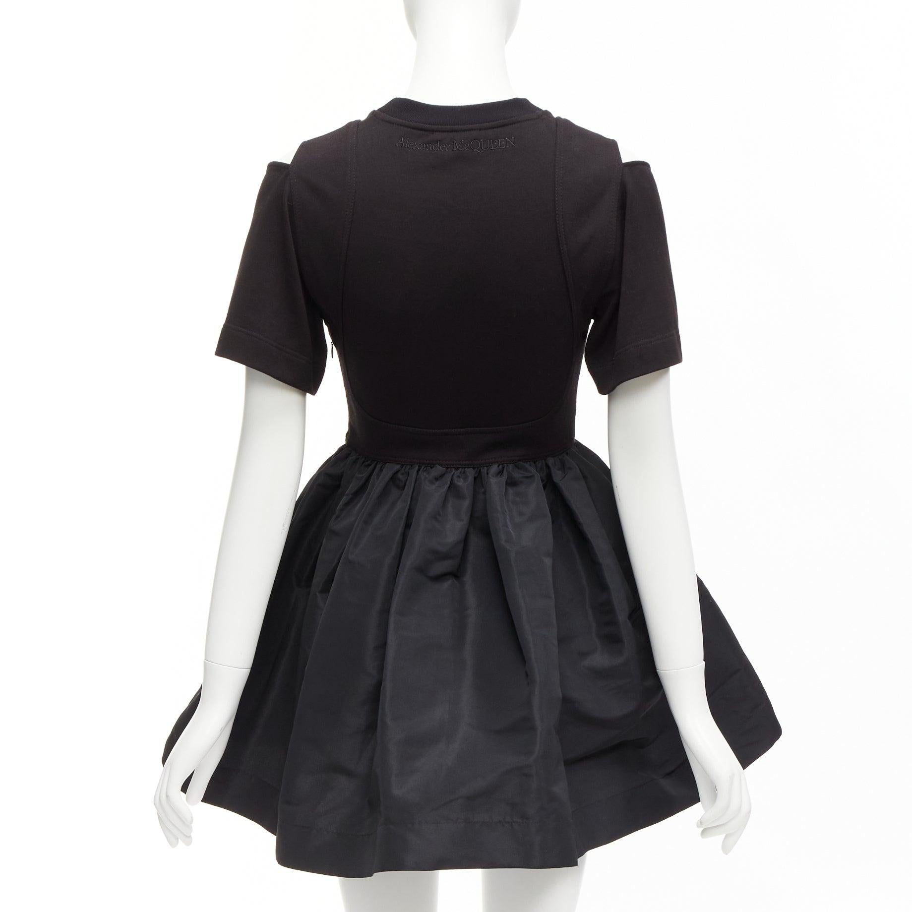 Women's ALEXANDER MCQUEEN cold shoulder fit flared taffeta skirt skater dress IT36 XXS For Sale