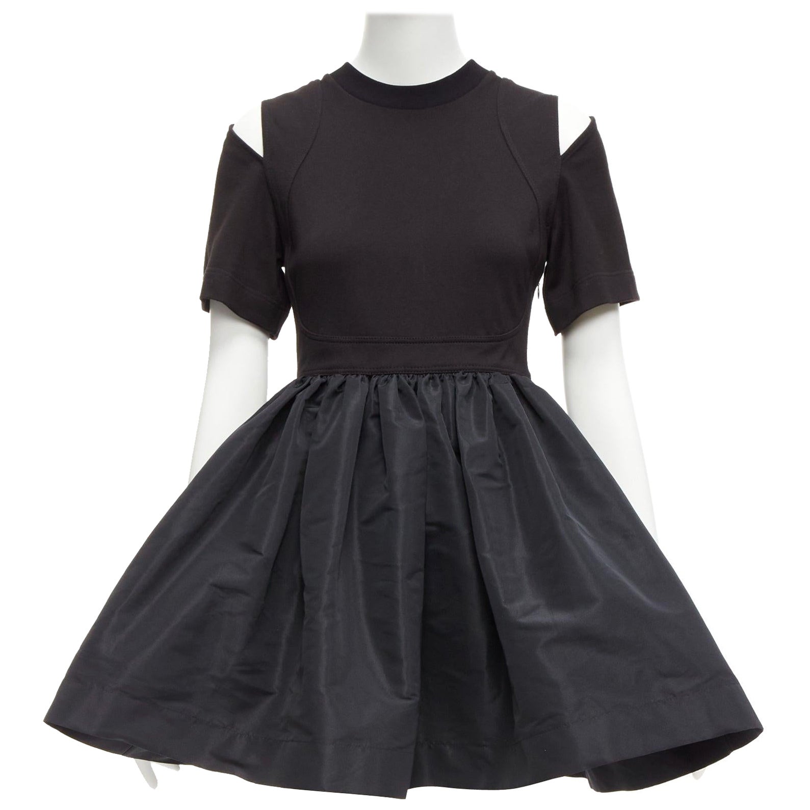 ALEXANDER MCQUEEN falda de tafetán acampanada con hombros fríos vestido skater IT36 XXS