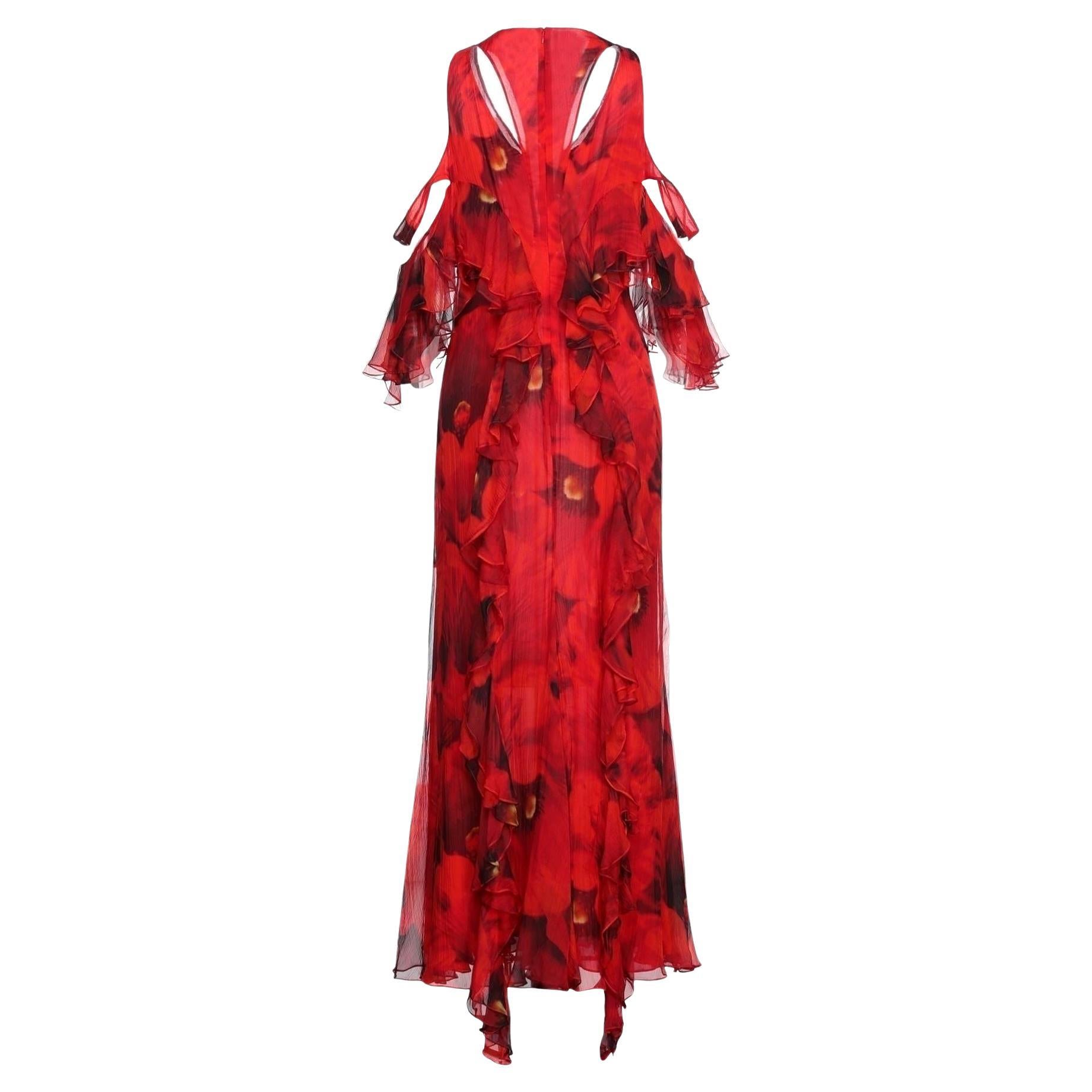 ALEXANDER MCQUEEN
Maxivestido de gasa de seda con estampado floral y hombros fríos
Talla 44 - US 8
Nuevo, con etiquetas.