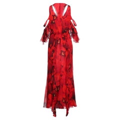 ALEXANDER MCQUEEN Cold-Shoulder Floral Print Silk-Chiffon Maxi Dress Gown 44 - 8