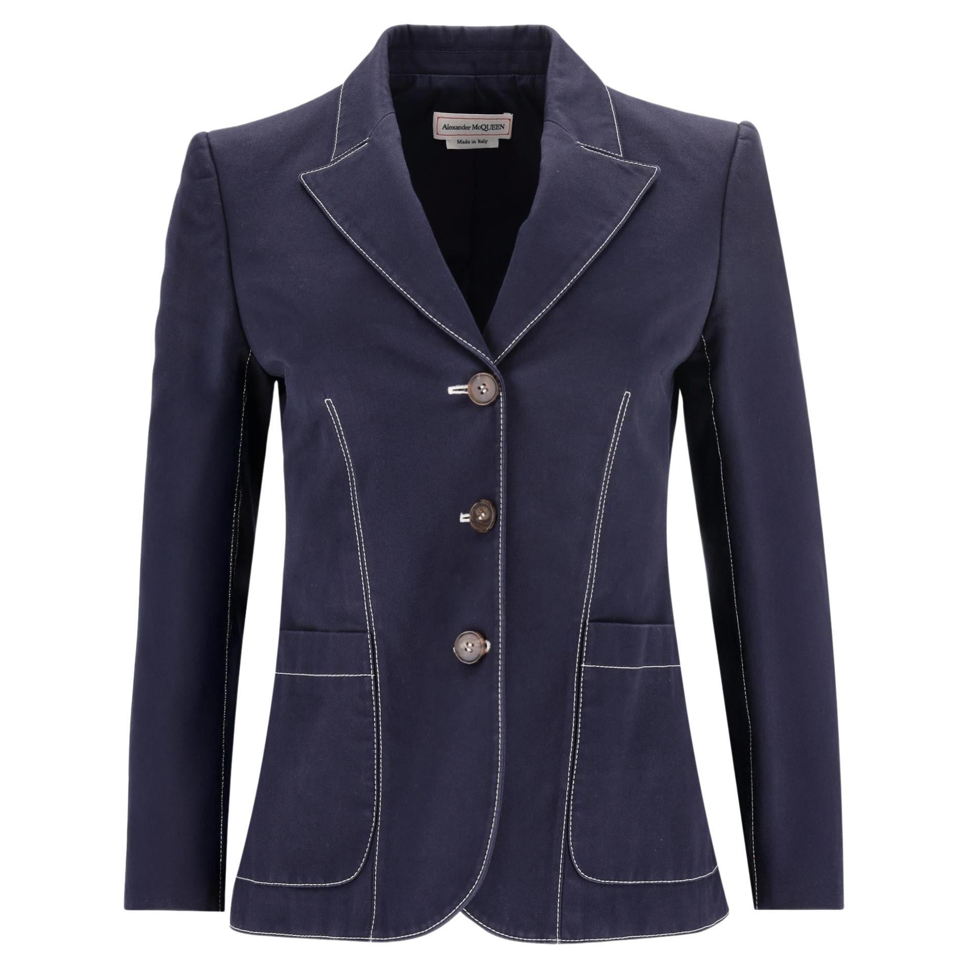 Alexander McQueen - Blazer in cotone con stitch a contrasto in vendita