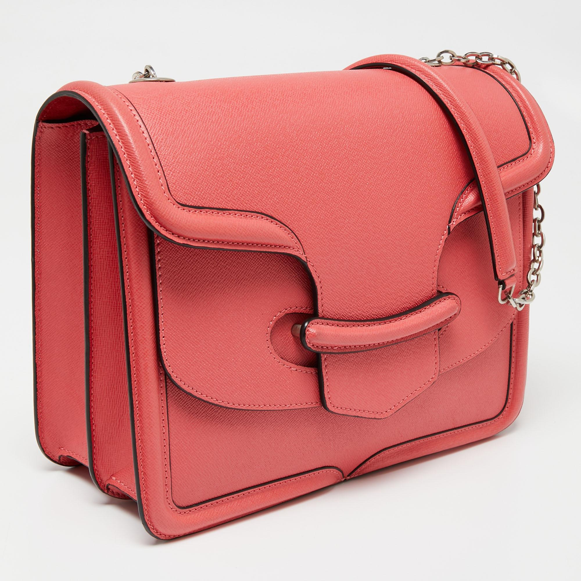 Alexander McQueen Coral Pink Leather Heroine Shoulder Bag In Good Condition In Dubai, Al Qouz 2