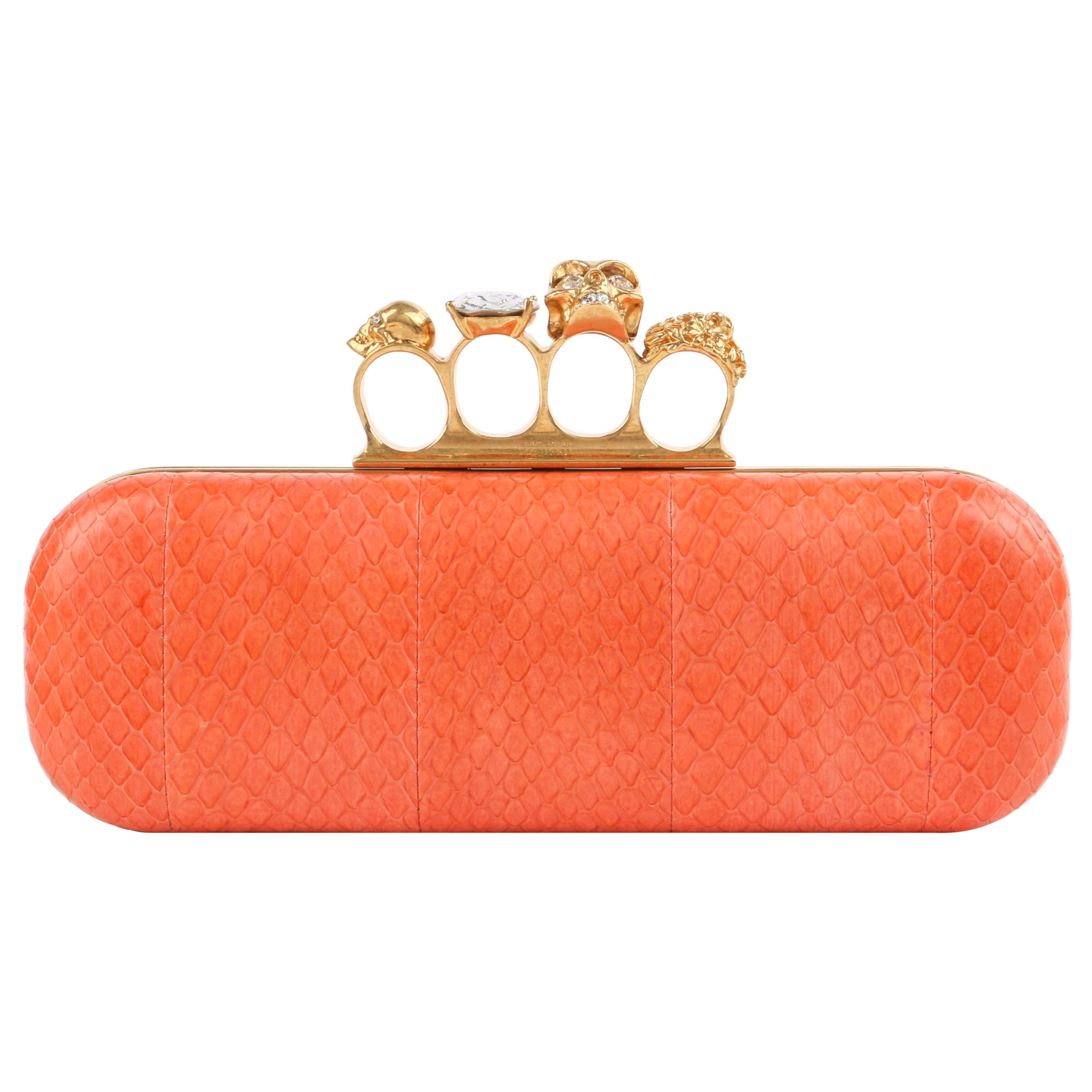 ALEXANDER McQUEEN Coral Python Skull Crystal Knuckle Duster Box Clutch 