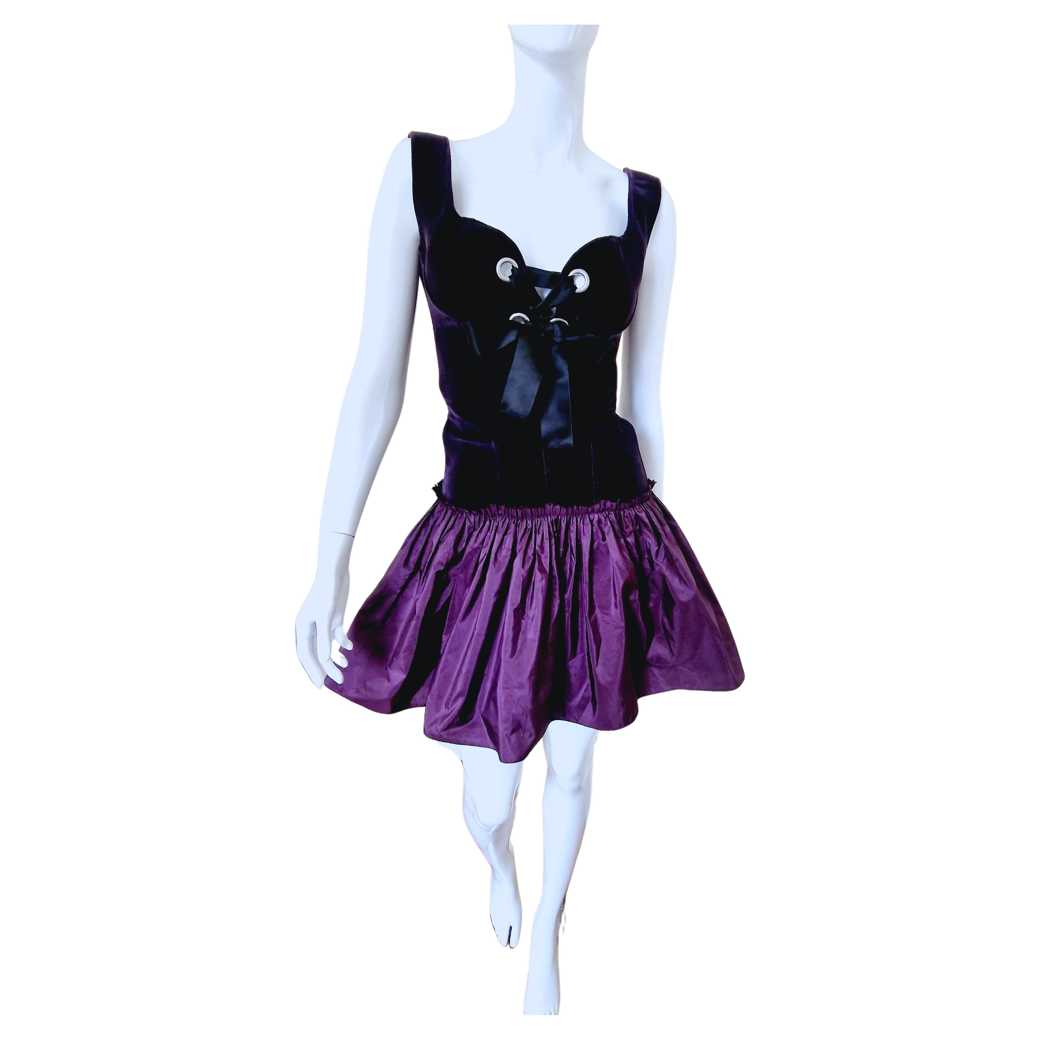 Alexander McQueen Corset Bustier Lace Up Tutu Petticoat Violet Medium Gown Dress For Sale