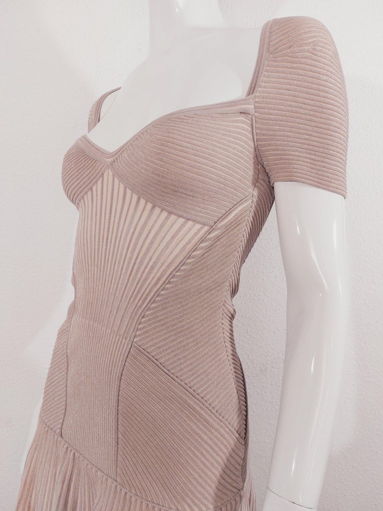 Alexander McQueen Corset Pink Pearl Striped Knit Metallic Cocktail Mini Dress For Sale at 1stDibs Alexander McQueen Corset Pink Pearl Striped Knit Metallic Cocktail Mini Dress For Sale at 1stDibs