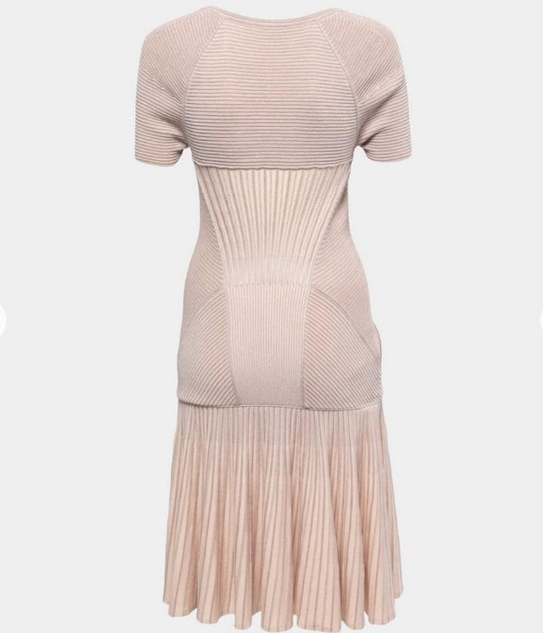 Alexander McQueen Corset Pink Pearl Striped Knit Metallic Cocktail Mini  Dress