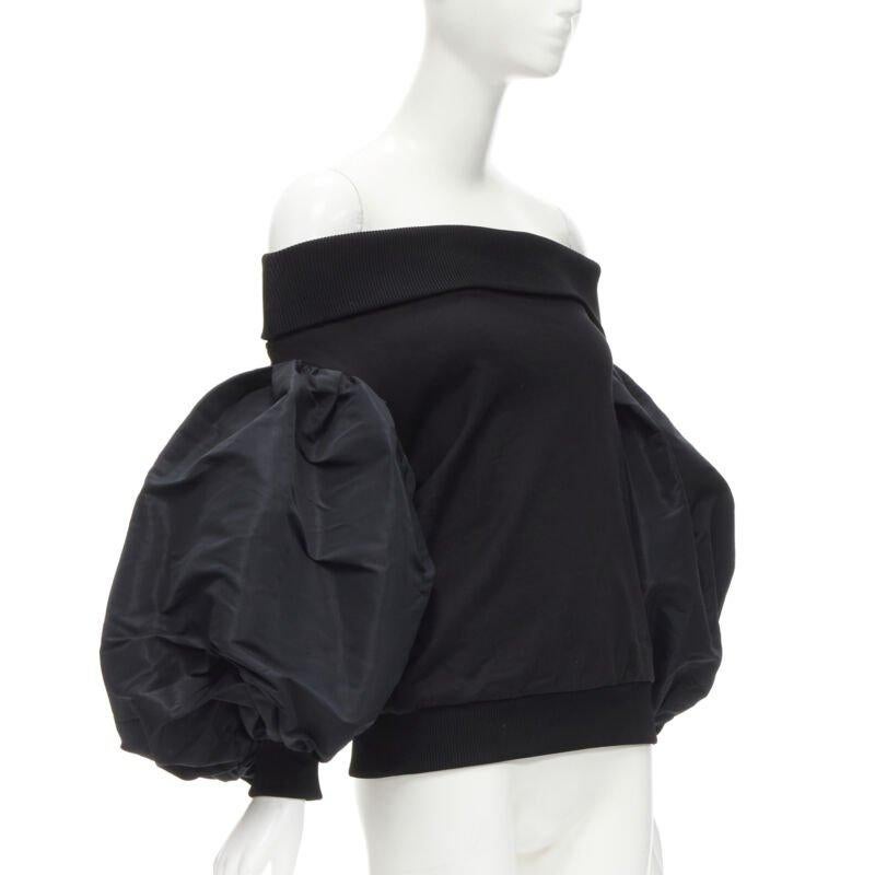 Black ALEXANDER MCQUEEN cotton black ultra puff sleeve off shoulder sweater IT36 XXS For Sale