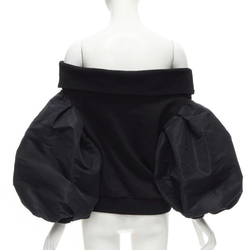 Women's ALEXANDER MCQUEEN cotton black ultra puff sleeve off shoulder sweater IT36 XXS For Sale