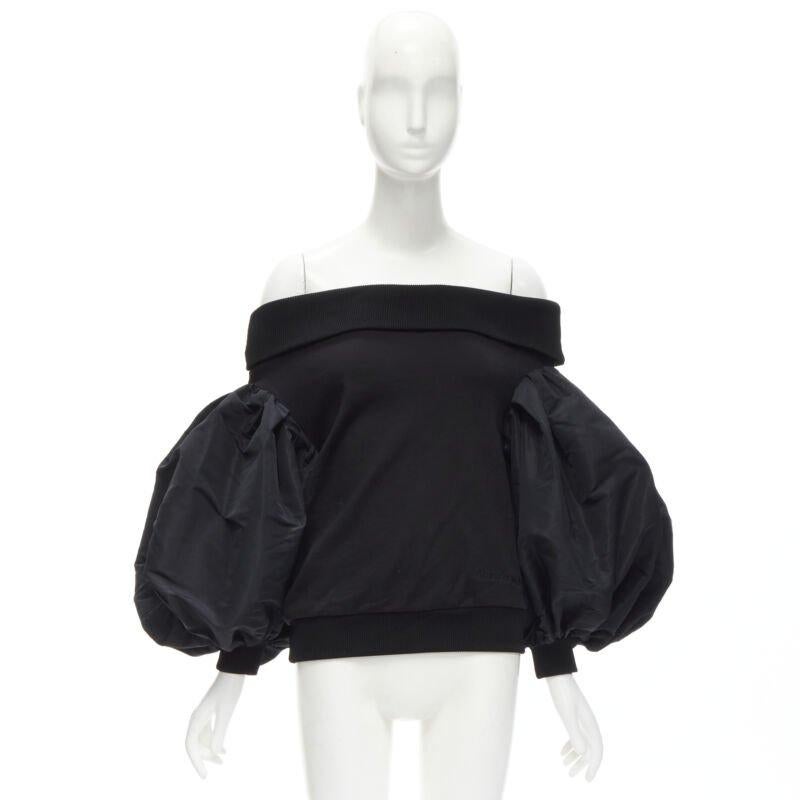 ALEXANDER MCQUEEN cotton black ultra puff sleeve off shoulder sweater IT36 XXS For Sale 4