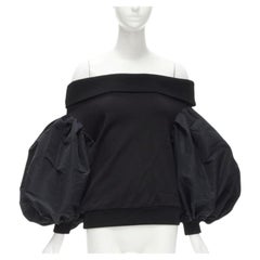 ALEXANDER MCQUEEN cotton black ultra puff sleeve off shoulder sweater IT36 XXS