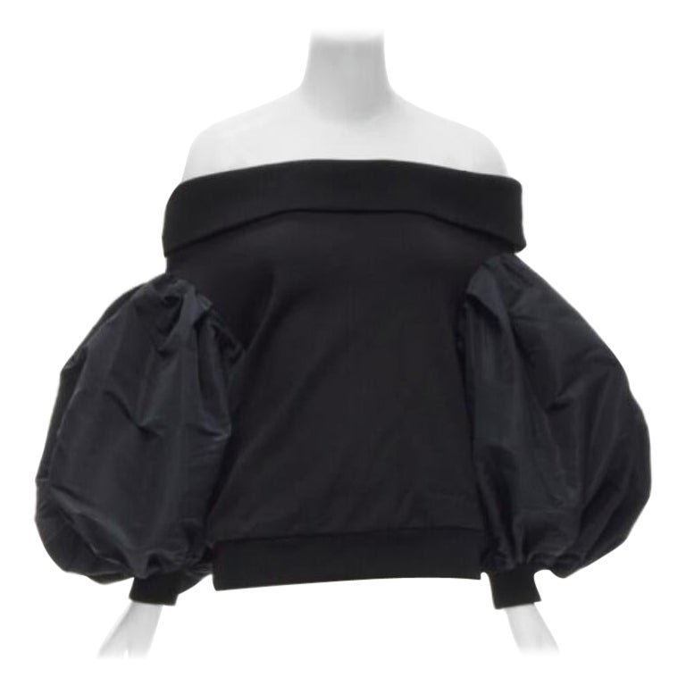 ALEXANDER MCQUEEN cotton black ultra puff sleeve off shoulder sweater IT36 XXS