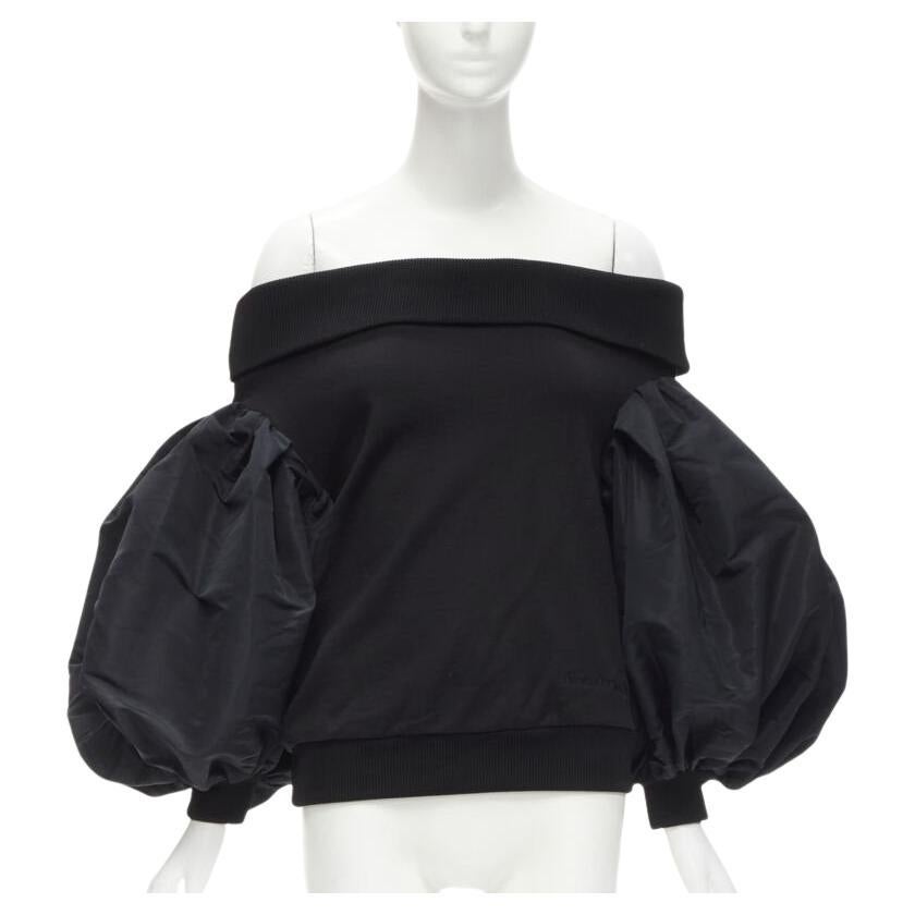 ALEXANDER MCQUEEN cotton black ultra puff sleeve off shoulder sweater IT36 XXS For Sale