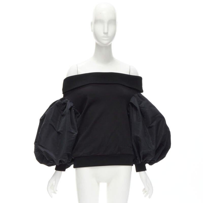 ALEXANDER MCQUEEN cotton black ultra puff sleeve off shoulder sweater IT38 XS For Sale 5