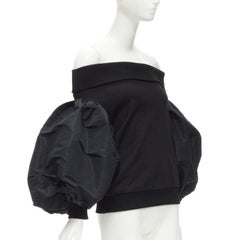 ALEXANDER MCQUEEN cotton black ultra puff sleeve off shoulder sweater IT38 XS