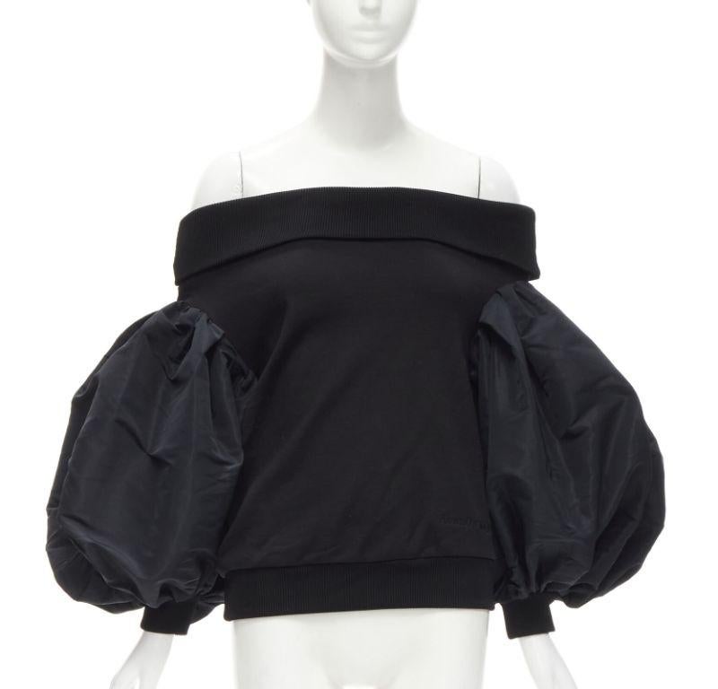 Black ALEXANDER MCQUEEN cotton black ultra puff sleeve off shoulder sweater IT38 XS For Sale