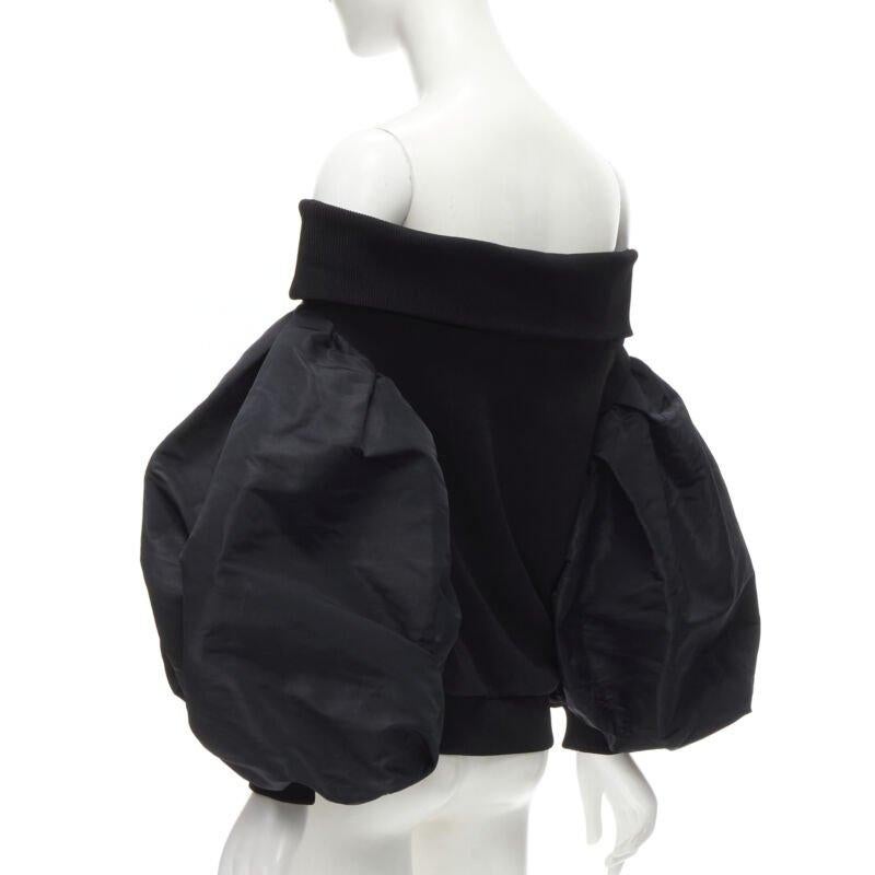 ALEXANDER MCQUEEN cotton black ultra puff sleeve off shoulder sweater IT38 XS For Sale 1