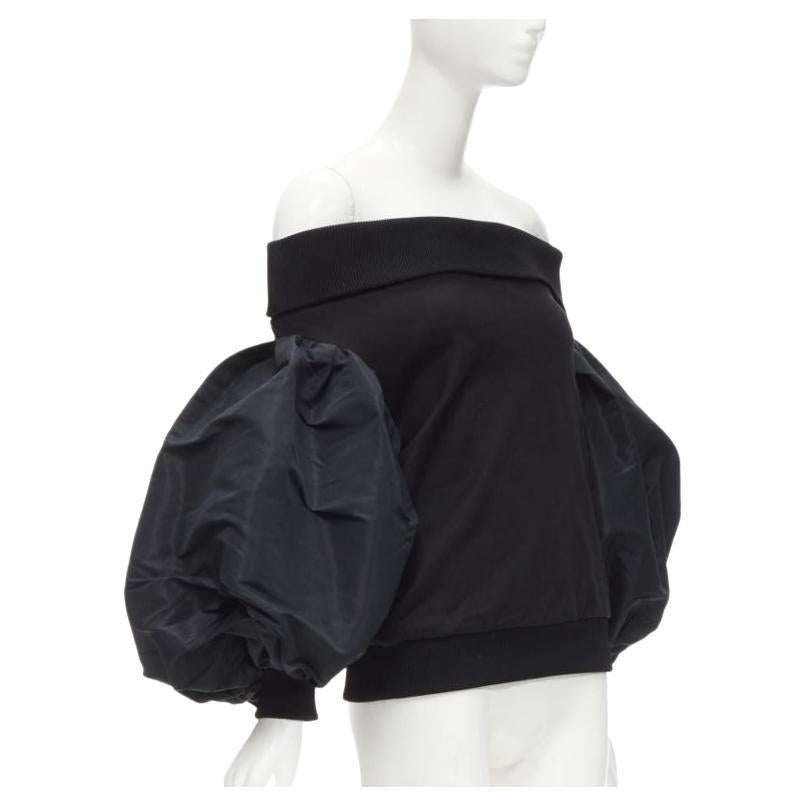 ALEXANDER MCQUEEN cotton black ultra puff sleeve off shoulder sweater IT38 XS For Sale