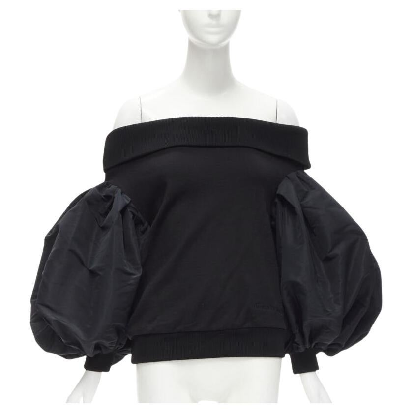 ALEXANDER MCQUEEN cotton black ultra puff sleeve off shoulder sweater IT38 XS For Sale