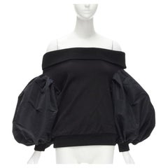 ALEXANDER MCQUEEN cotton black ultra puff sleeve off shoulder sweater IT38 XS