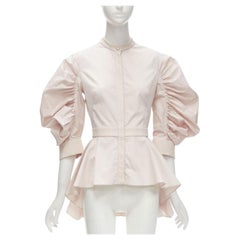 ALEXANDER MCQUEEN cotton blush puff sleeves priest collar peplum shirt IT40