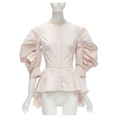 ALEXANDER MCQUEEN cotton blush puff sleeves priest collar peplum shirt  IT40