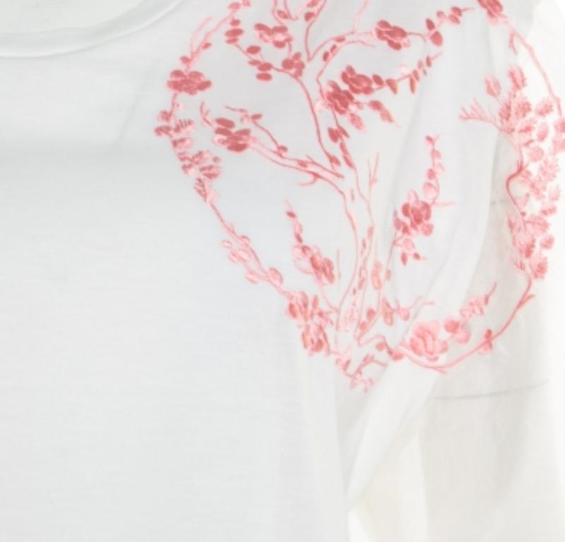 Alexander McQueen Baumwoll-T-Shirt mit floraler Stickerei und Seidenärmel in Übergröße S im Angebot 2