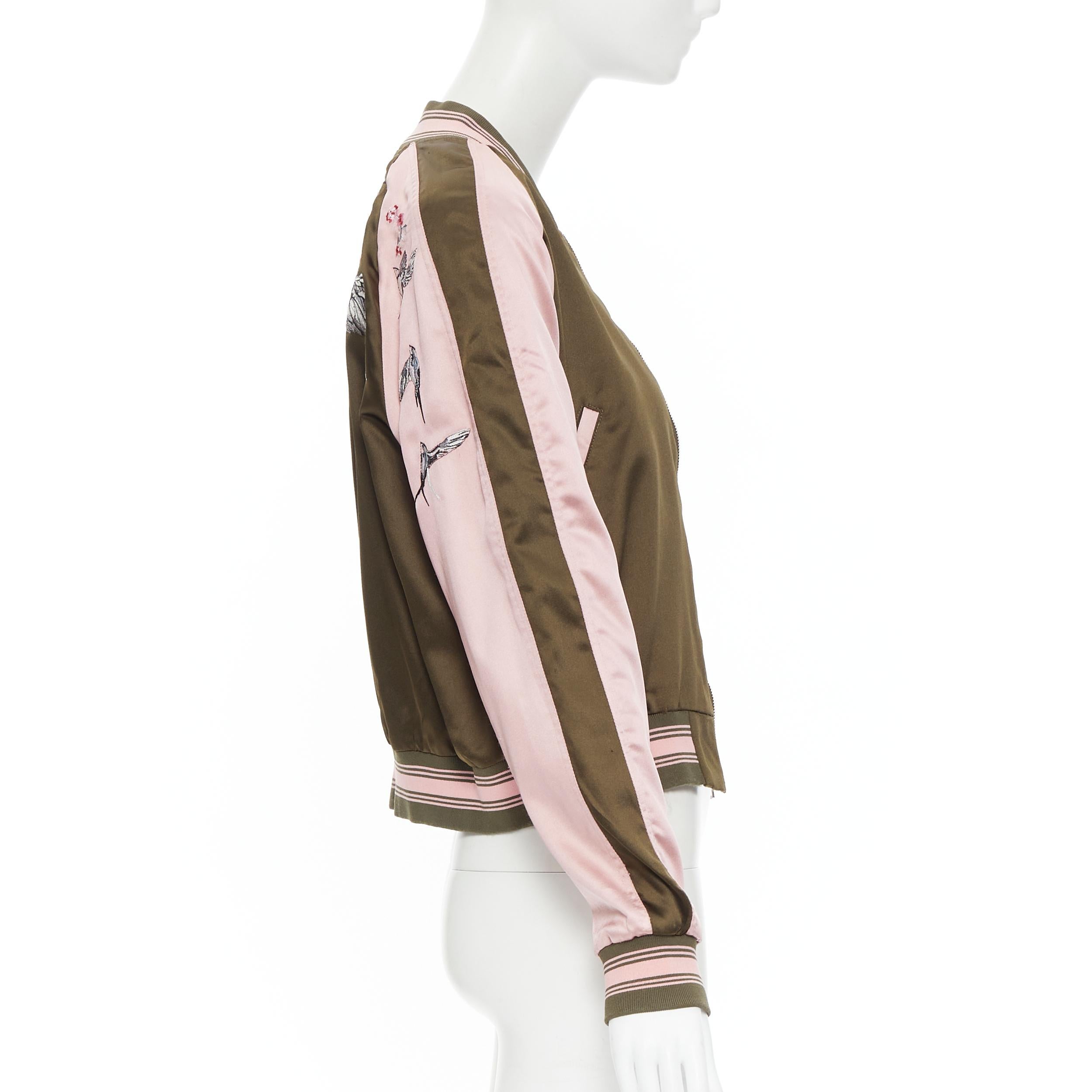 Donna Alexander McQueen, giacca varsity in cotone e seta verde con ricamo di rondini IT36 XS