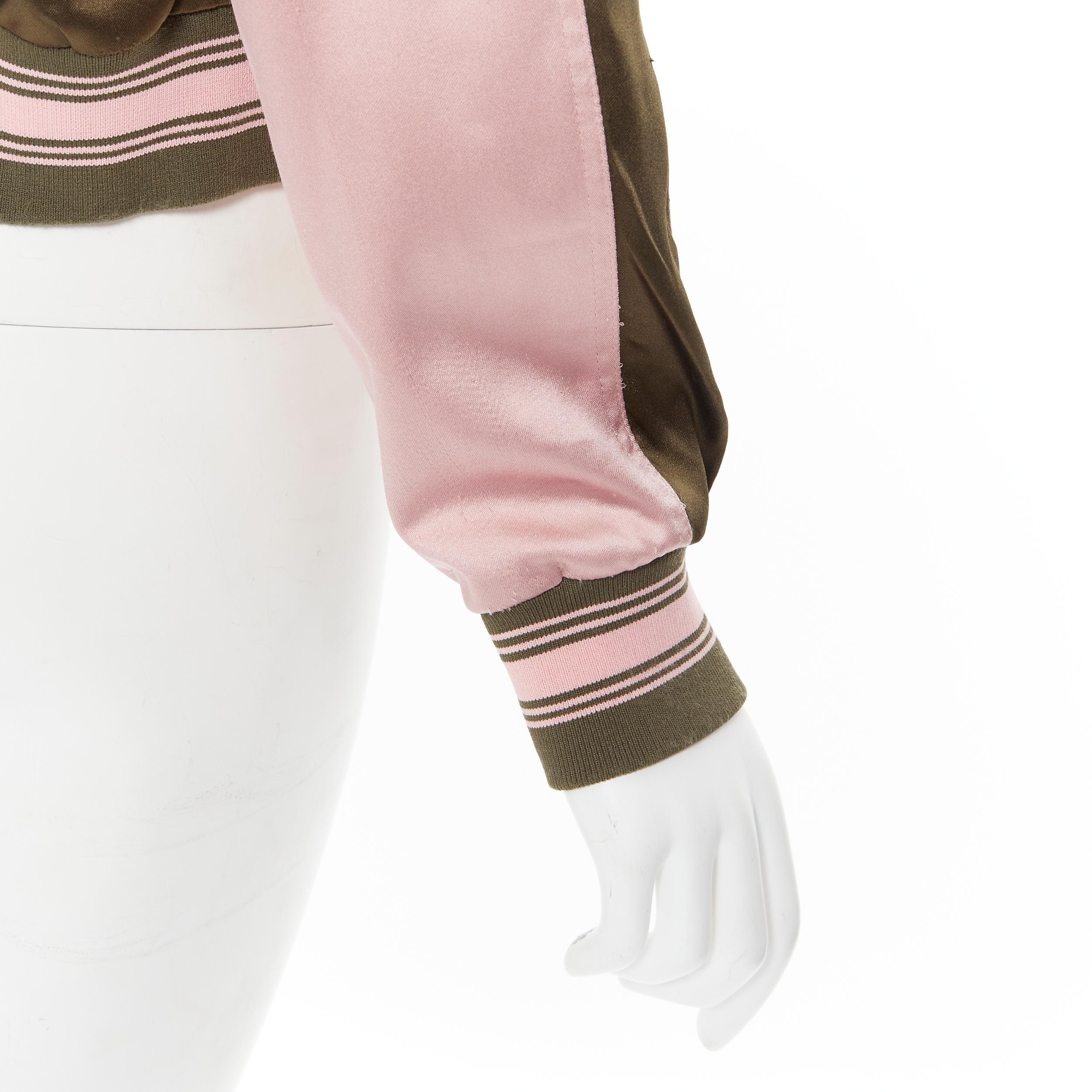 Alexander McQueen, giacca varsity in cotone e seta verde con ricamo di rondini IT36 XS 2