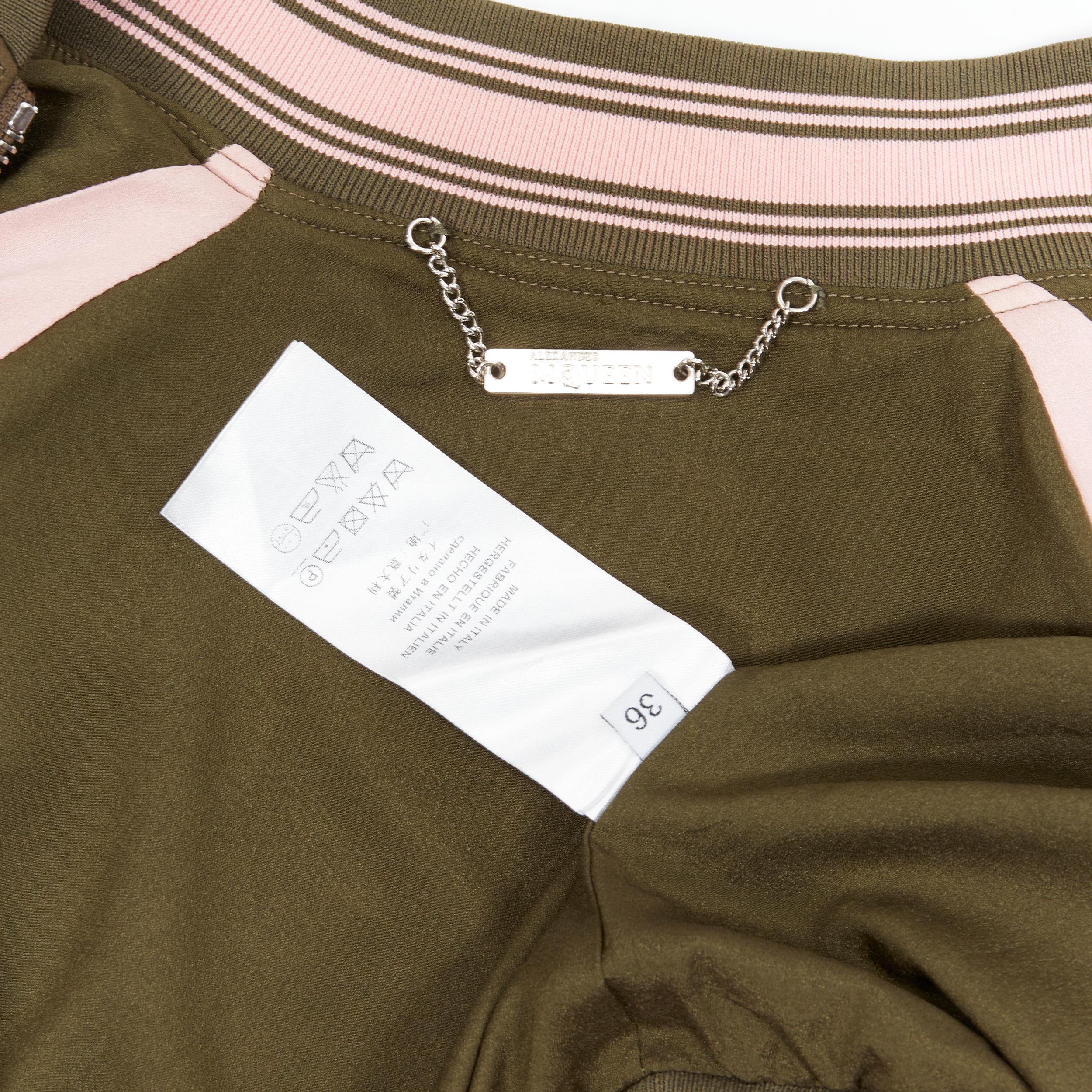 Alexander McQueen, giacca varsity in cotone e seta verde con ricamo di rondini IT36 XS 4