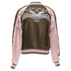 ALEXANDER MCQUEEN algodón seda verde golondrina bordado chaqueta varsity IT36 XS