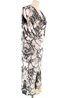 Alexander McQueen Cowl-Neck Butterfly-Print Midi Dress US 4