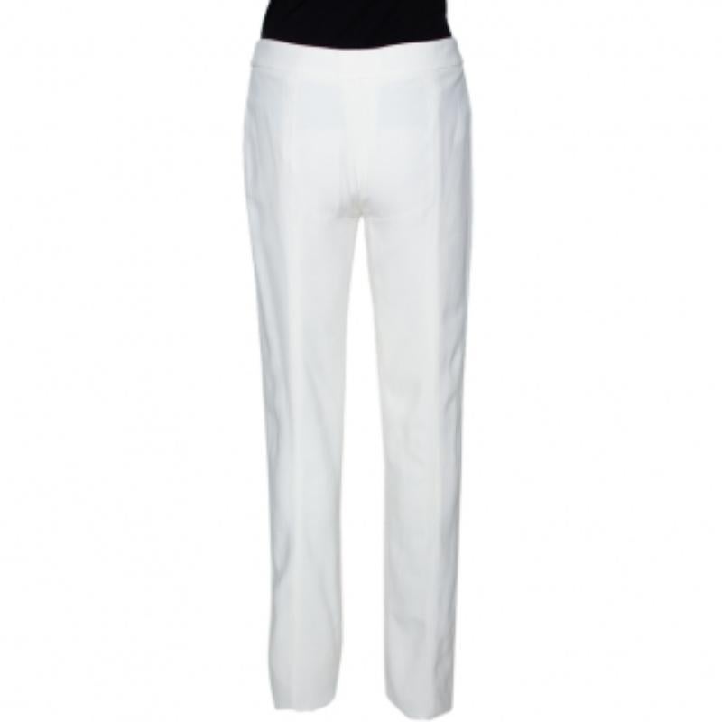 Alexander McQueen Cremefarbene Crepe-Hose mit geradem Bein und geradem Bein M (Grau) im Angebot