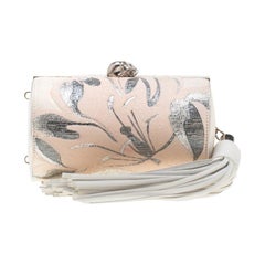 Alexander McQueen Cream Floral Satin North South Chain Clutch