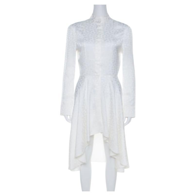 Alexander McQueen Cream Leaf Jacquard Asymmetric Hem Shirt Dress S