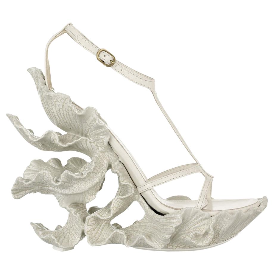 Alexander McQueen cream leather, sculpted resin leaf wedge sandals, ss 2011