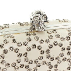 ALEXANDER MCQUEEN cream leather silver stud crystal embellished skull box clutch