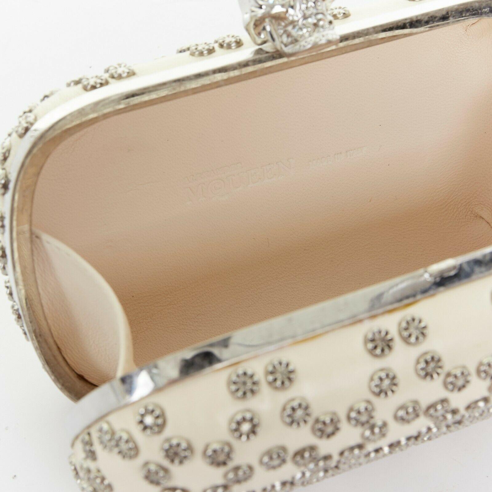 ALEXANDER MCQUEEN cream leather silver stud crystal embellished skull box clutch 3