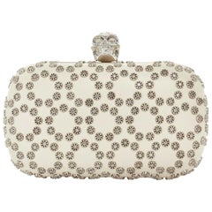 ALEXANDER MCQUEEN cream leather silver stud crystal embellished skull box clutch