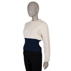 ALEXANDER MCQUEEN cream & navy wool 2021 COLORBLOCK CABLE KNIT Sweater XS