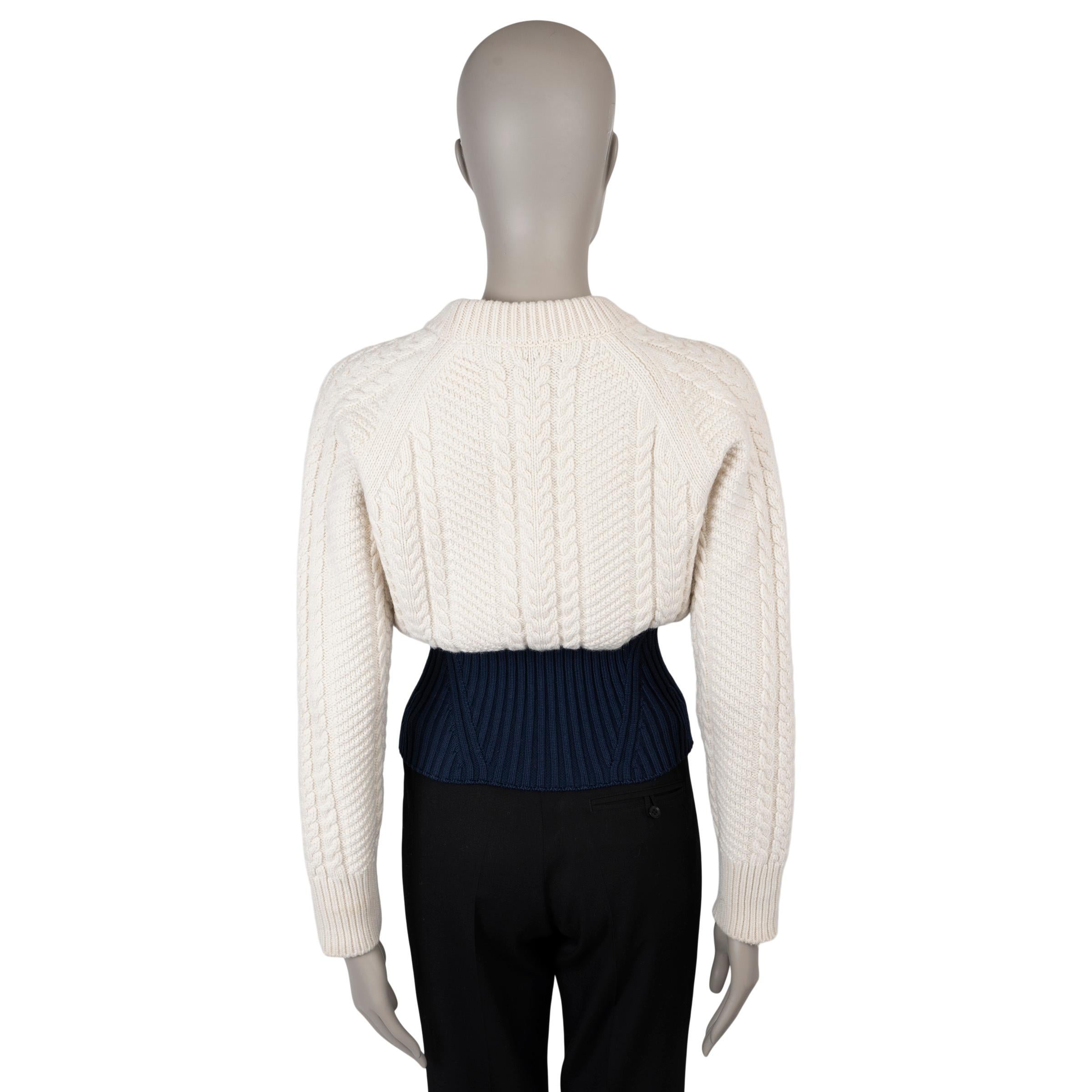 Gray ALEXANDER MCQUEEN cream & navy wool 2021 COLORBLOCK CABLE KNIT Sweater XS